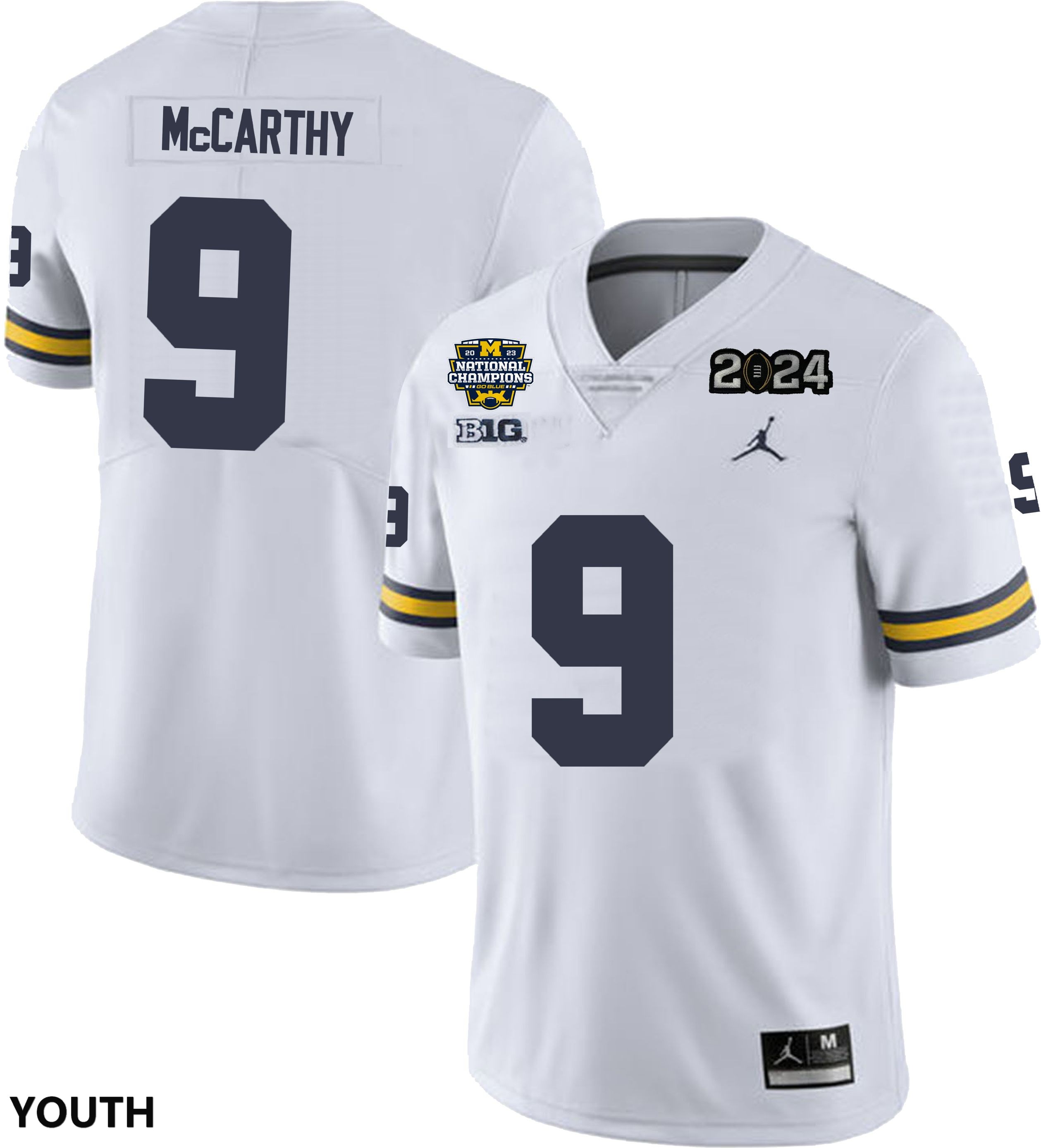 J.J. McCarthy Michigan Wolverines Youth NCAA #9 White National Champions College Football Jersey NU3X254TD